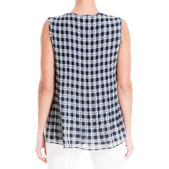 Max Studio Lined Navy Size Large Tunic Sleeveless Top Pleated Babydoll NWT - Picture 2 of 14